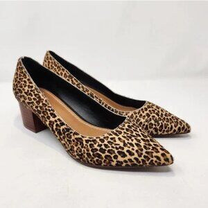 Crown Vintage Leopard Print Pointed Toe Block Heel Pumps